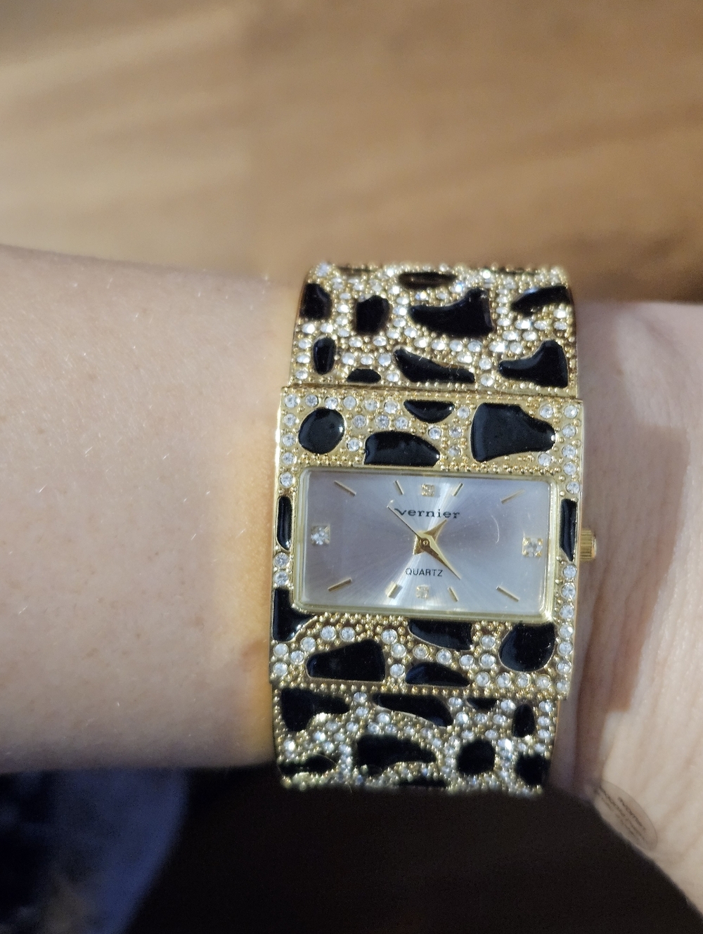 Vernier Gold and Black Leopard Crystal Bracelet Watch